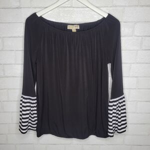 Michael Kors Black and White Striped Bell Sleeve Top